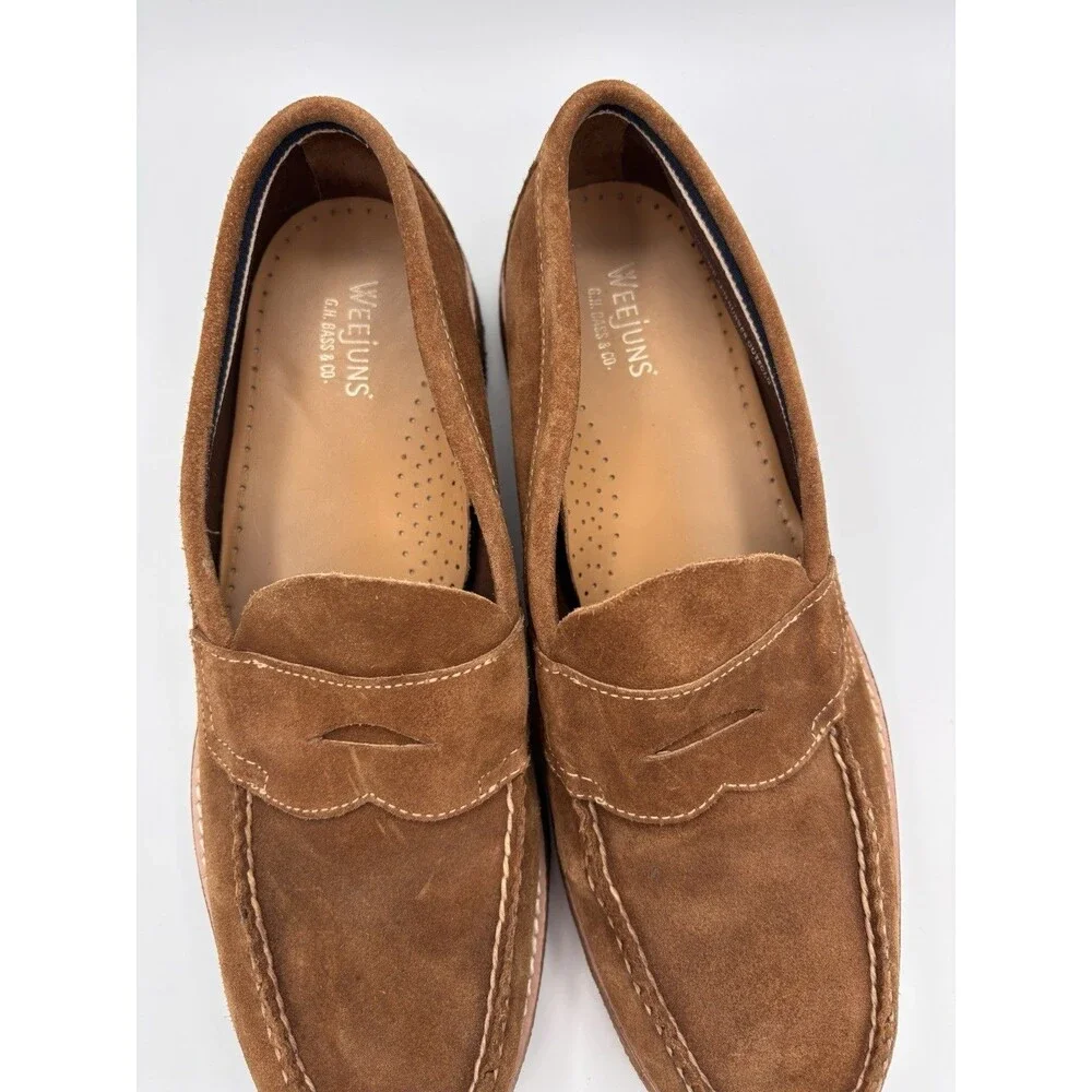 GH Bass Co Weejuns Mens Brown Suede Penny Loafers Crepe Sole EU 43 US 9 10